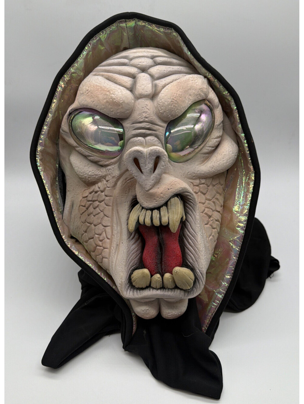 Alien Bubble Eyes Rubber Halloween Mask With Fangs And Hood